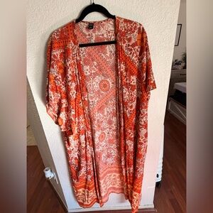Floral Kimono Cardigan in Reddish Orange